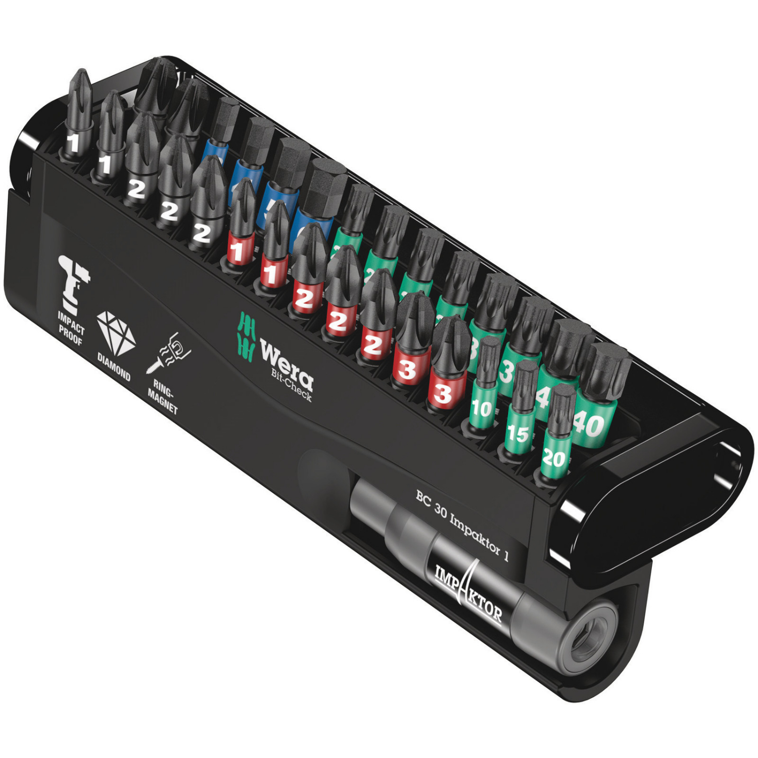 Wera 05006617001 26-pièces Kraftform Kompakt VDE Big Pack 1 set de lames interchangeables en étui + 05057690001 30-pièces Bitcheck Impaktor 1 set de bits - PH/PZ/TX/HX-image