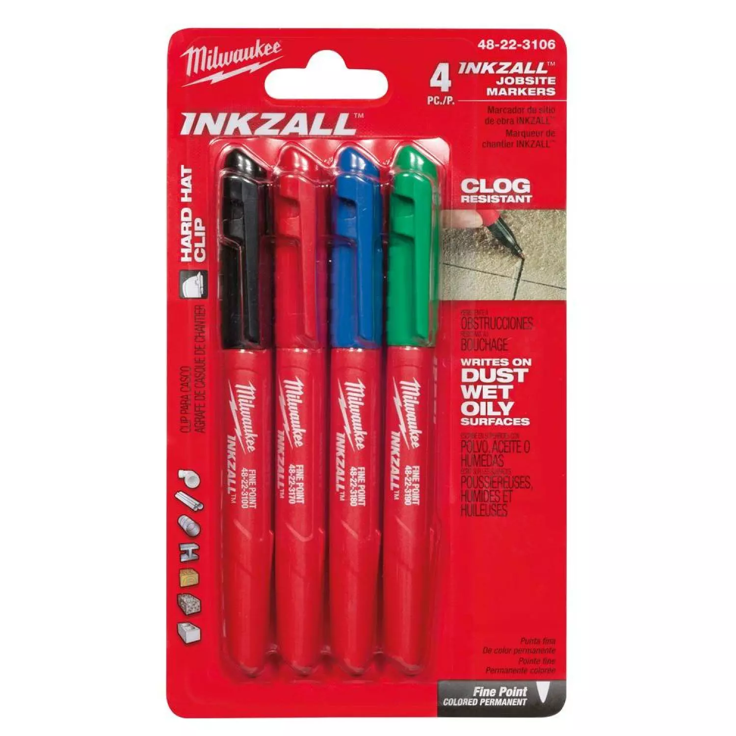 Milwaukee 48223106 INKZALL Marqueur Pointe fine – Couleurs : blue/rouge/vert/noir - Pointe: 1mm-image