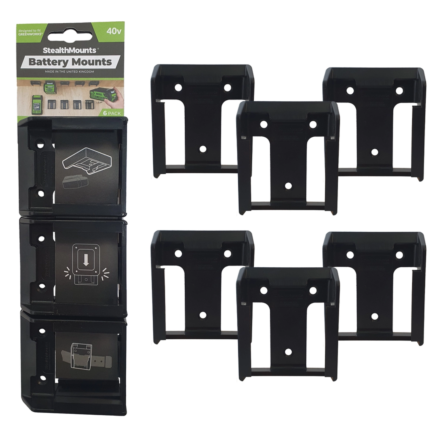 StealthMounts BM-GW40-BLK-6 Accuhouders voor Greenworks 40v - Zwart - 6 stuks-image