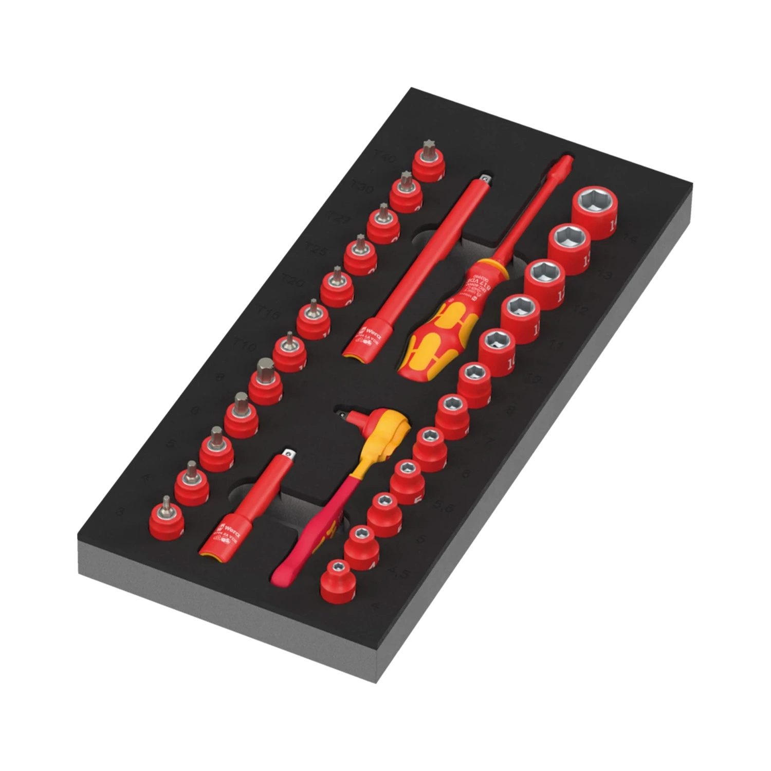 Wera 05150117001 30 pièces 9727 8007 A VDE Zyklop VDE Jeu de cliquets et douilles dans un insert en mousse - 1/4"-image