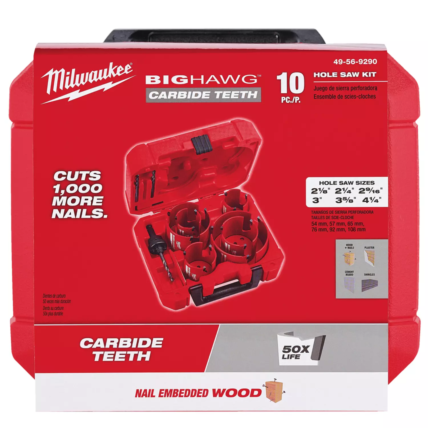 Milwaukee 4932464939 10-piece jeu de scies cloches avec dents en carbure - Multi-matériaux - 35/44/51/57/68/76/76-image