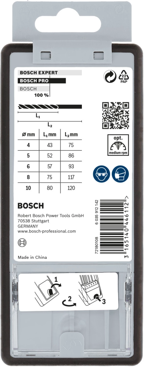 Bosch 2607010527 - Set 5 pièces mèche hélicoïdal à bois Robust Line, 4; 5; 6; 8; 10 mm-image