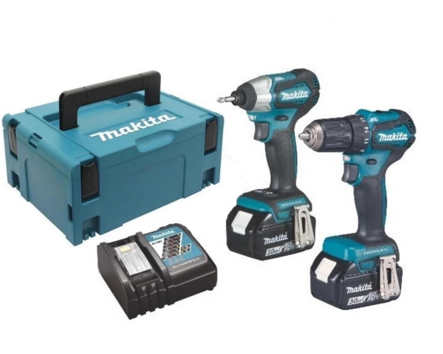 Makita DLX2220JX2 18V Li-Ion accu DDF483 schroef-/boormachine & DTD155 slagschroevendraaier (2x 3,0Ah accu) in mbox-image