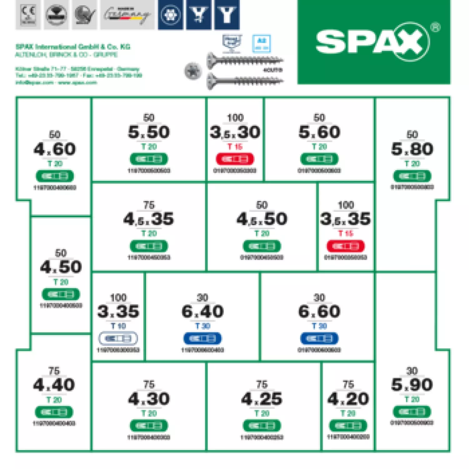 SPAX 5000009165019 Schroevenset in montagekoffer - 17 afmetingen - verzonken kop - RVS A2 (1065st)-image