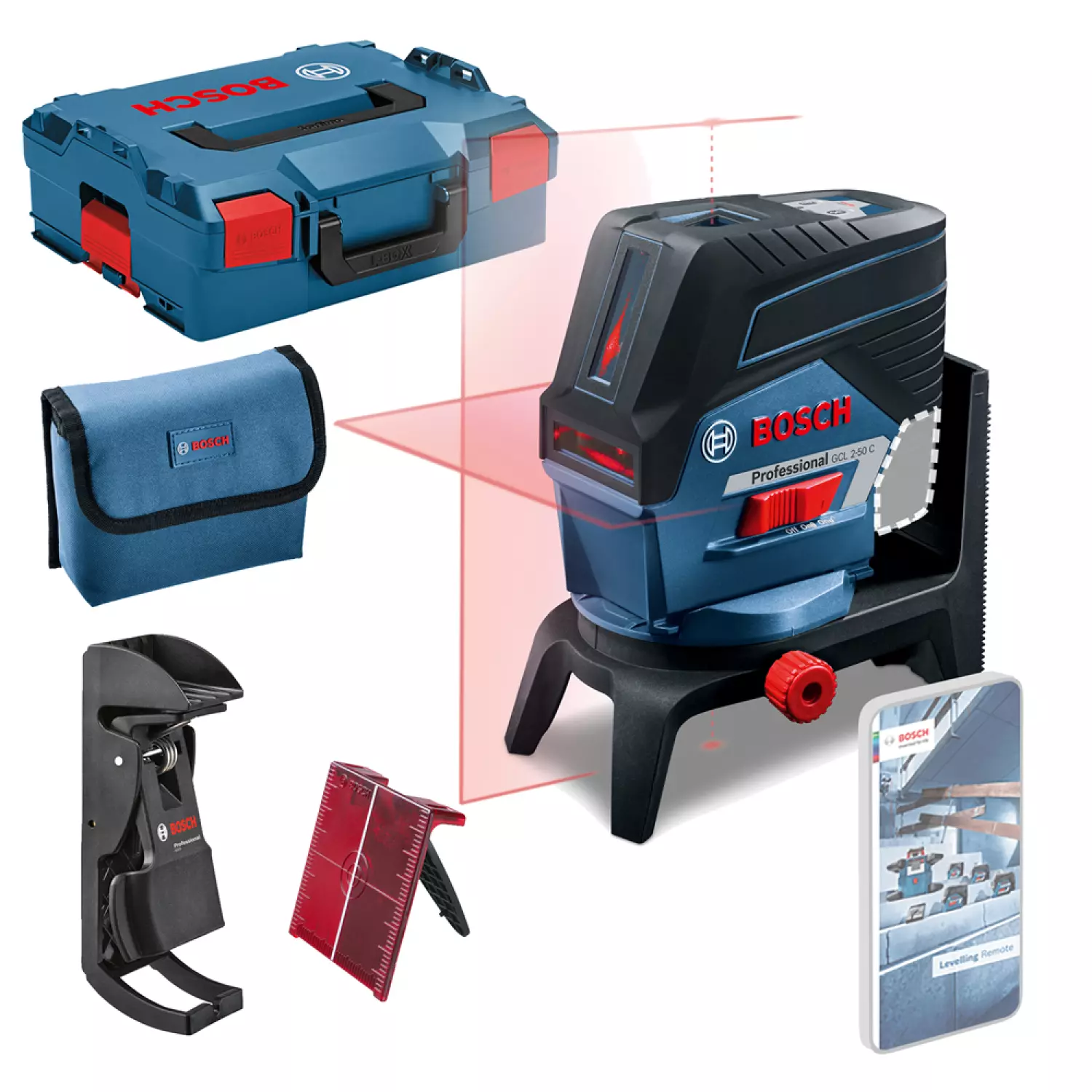 Bosch GCL 2-50 C SOLO 12 V Li-Ion batterie Laser à croix/point dans un coffret L-Boxx - rouge - 20 m-image