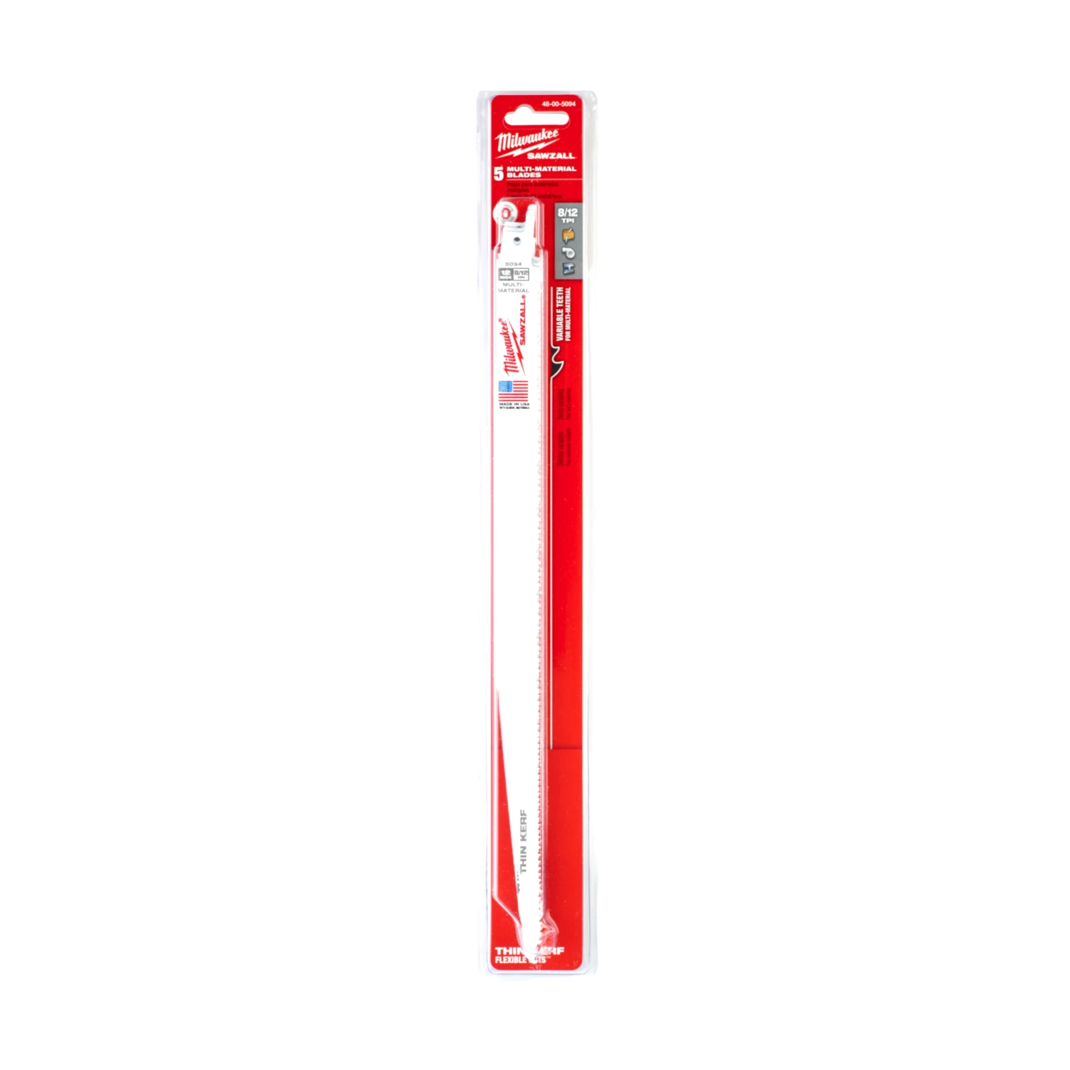 Milwaukee 48475094 Sawzall Reciprozaagblad - 300 x 8/12TPI - hout/metaal/kunststof - 5st-image
