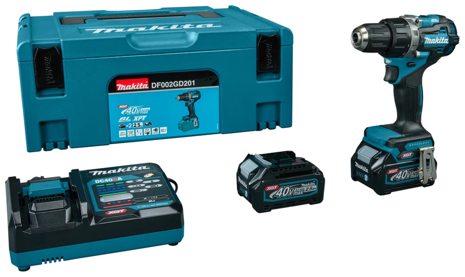 Makita DF002GD201 XGT 40V Max Li-Ion accu boor-/schroefmachine set (2x 2,5Ah) in Mbox - 64Nm - koolborstelloos-image