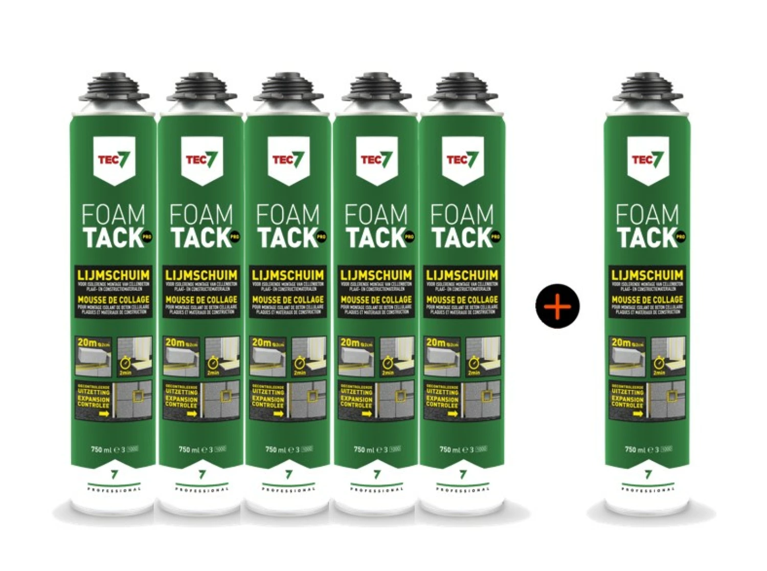 TEC7 FoamTack Pro Lijmschuim - 750ml - 5 stuks + 1 gratis-image