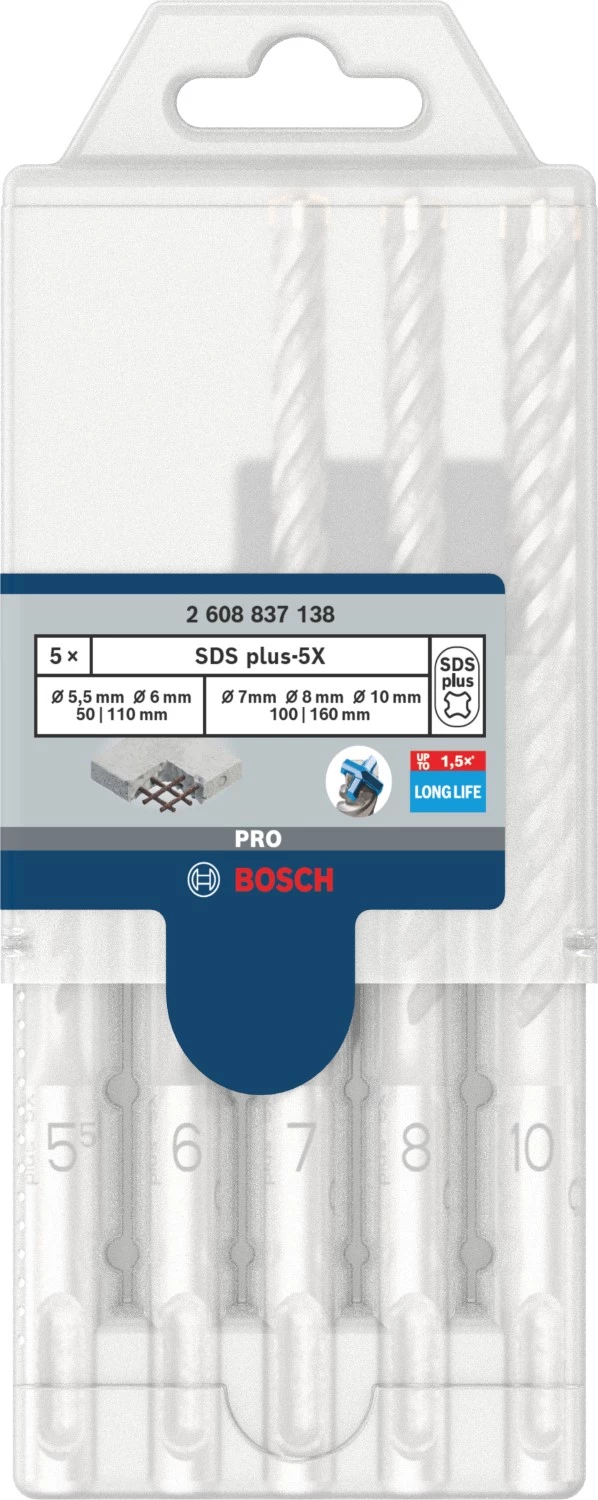 Bosch 2608837138 PRO Hamerboorset SDS plus-5X - 5.5/6/7/8/10 mm (5 stuks)-image