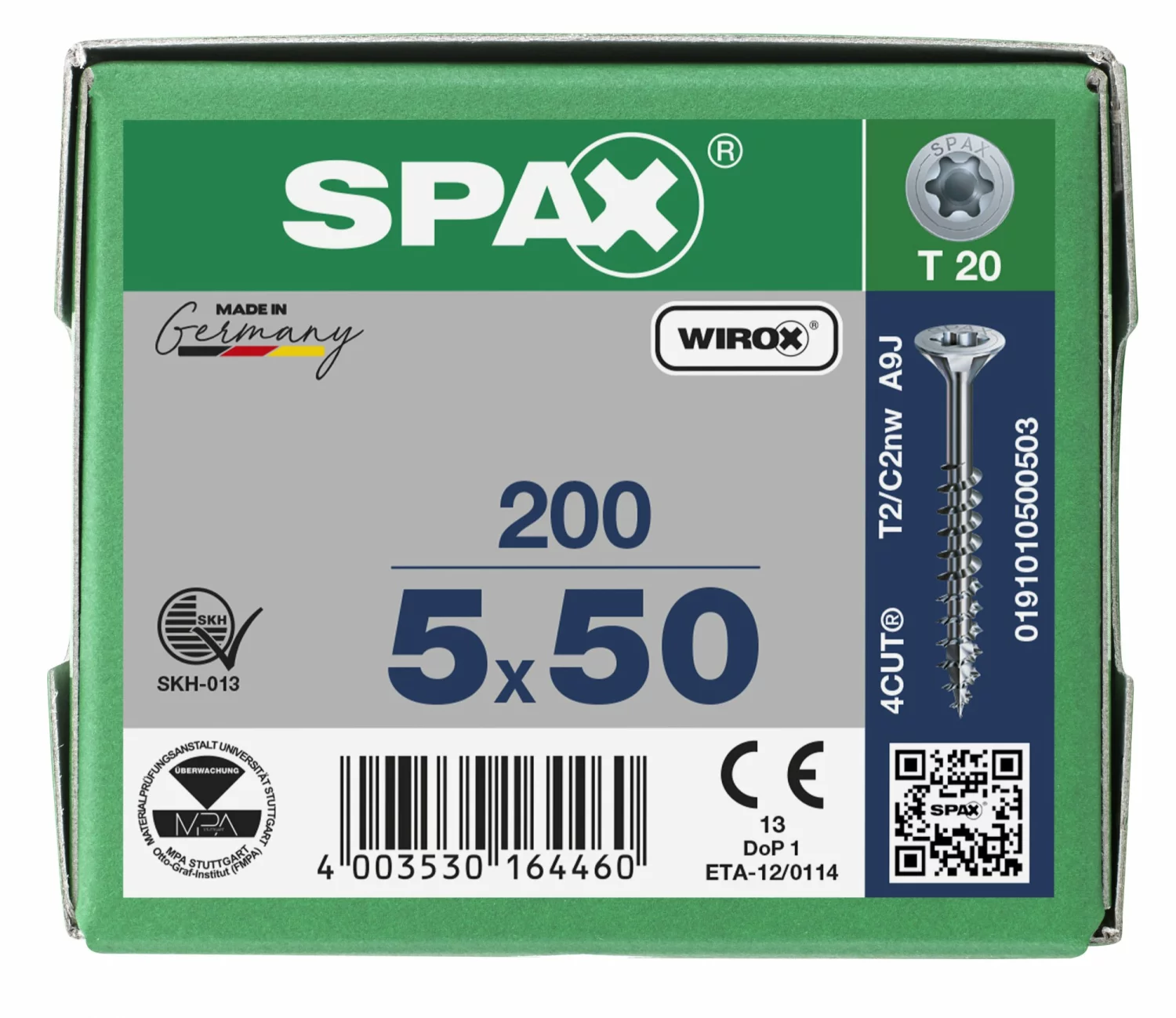 SPAX 191010500503 - Vis universelle, 5 x 50 mm, 200 pièces, Filetage partiel, Tête fraisée, T-STAR plus T20, 4CUT, WIROX-image