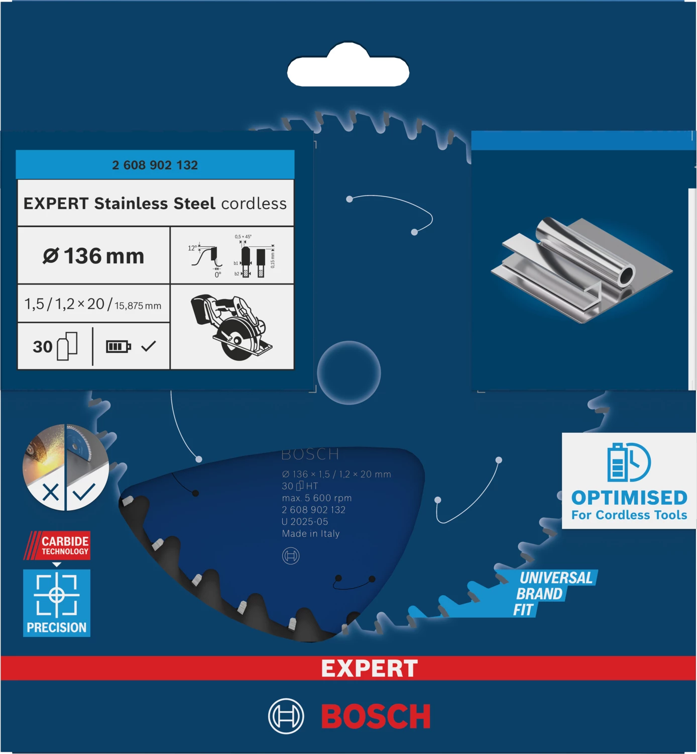 Bosch 2608902132 EXPERT accu cirkelzaagblad voor Staal - 136 x 20 x 30T-image