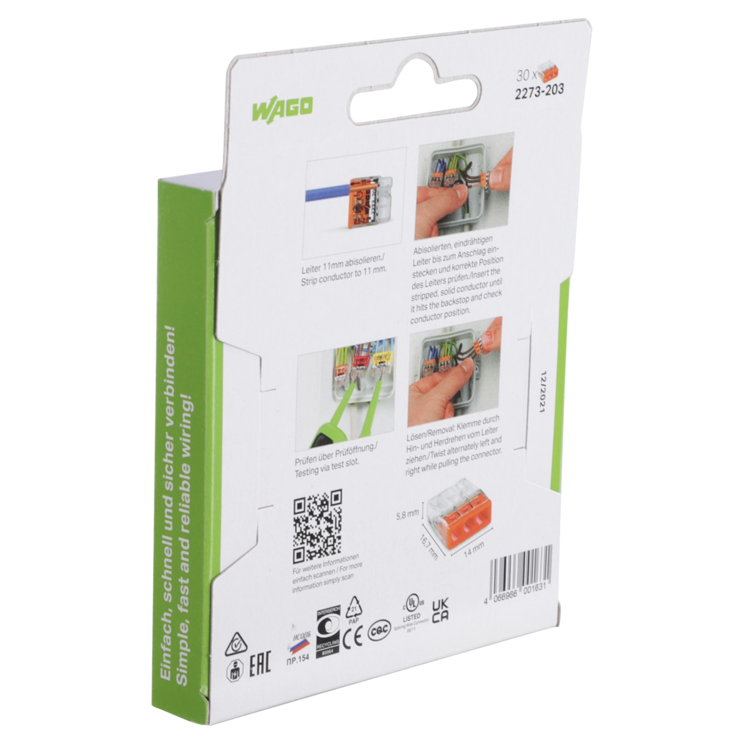 Wago 2273-203 Connecteur de câble 3 pôles - transparent/orange (30 pièces)-image