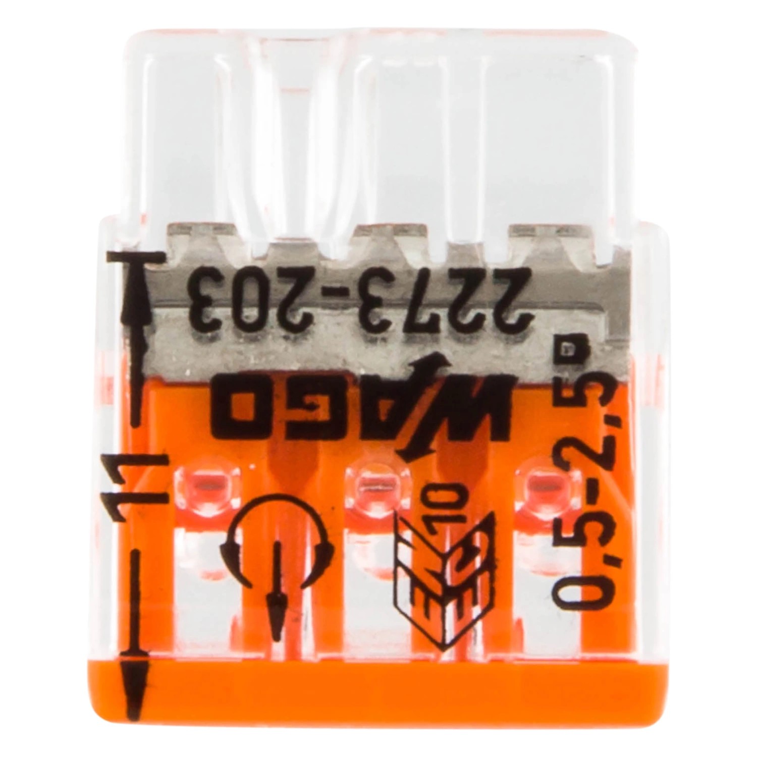 Wago 2273-203 Lasklem 3-polig - 3-gaats - 3 x 0.5 - 2.5mm² - Transparant-oranje (100st)-image