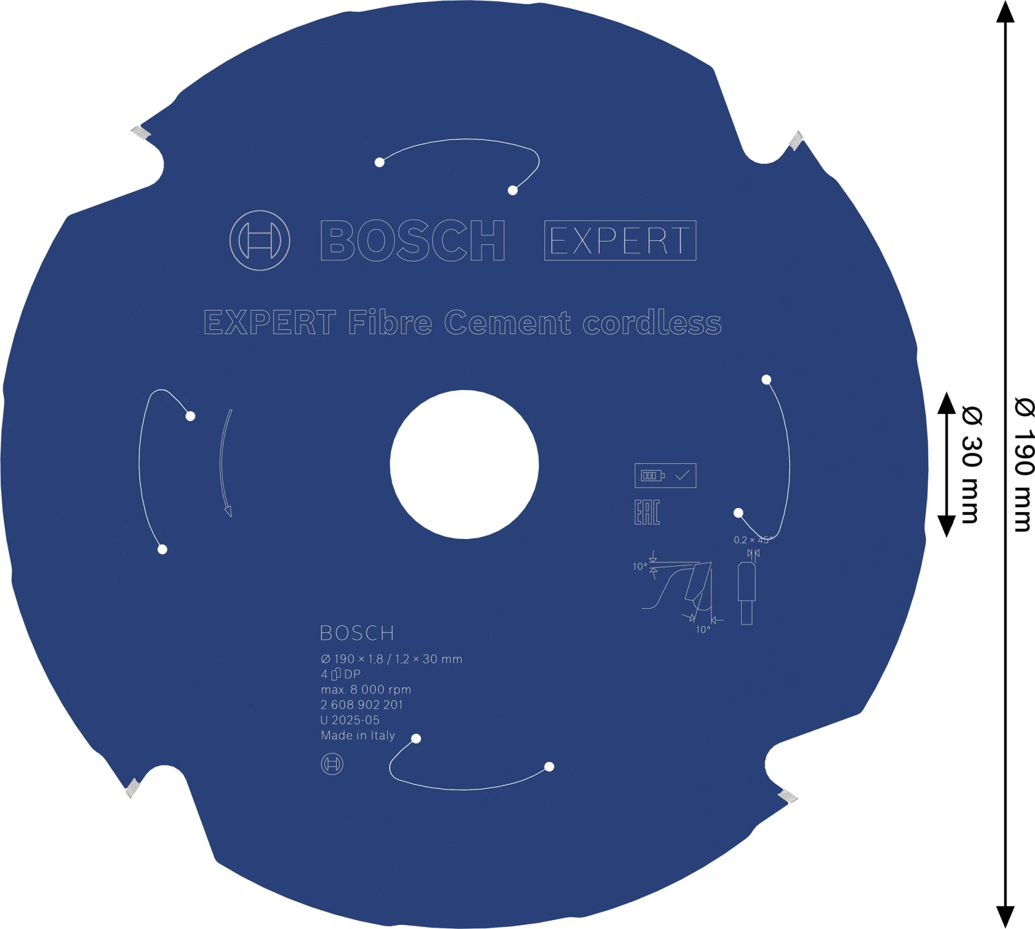 Bosch 2608902201 EXPERT cirkelzaagblad - 190 x 30 x 4T - vezelcementplaten-image