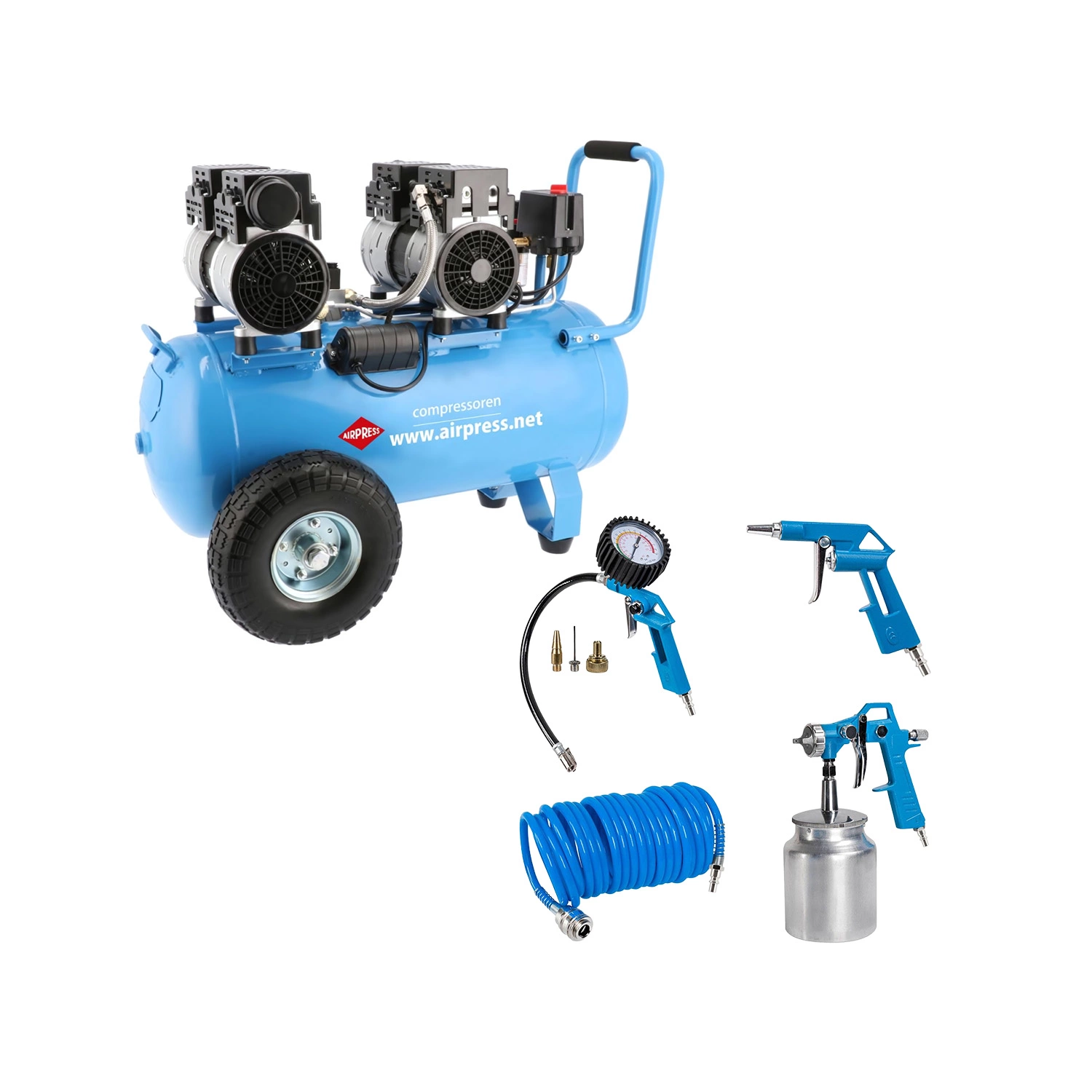 Airpress LMO 50-270 Compressor - Olievrij - 8 bar - 256 l/min - 50L - met gratis 7-delige Airpress accessoiresset