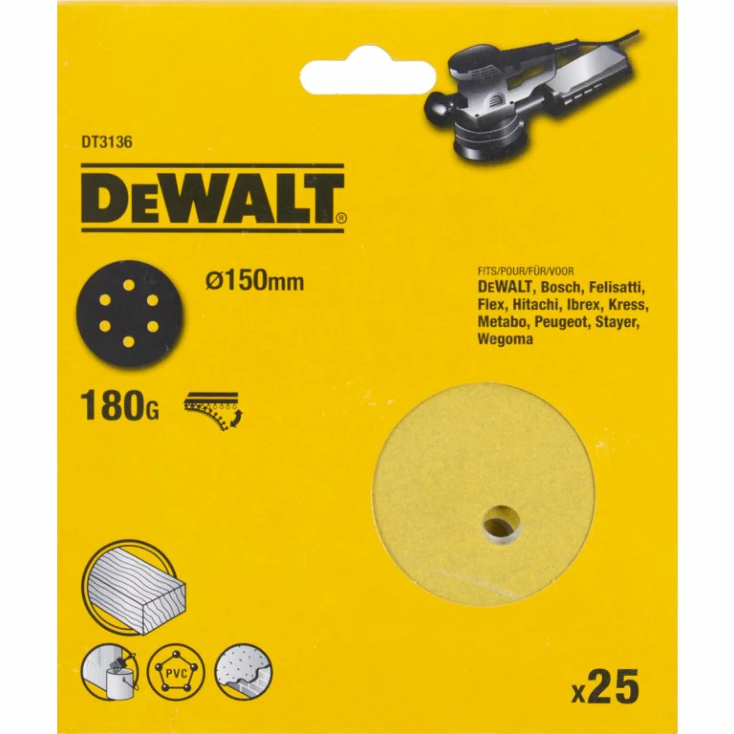 DeWALT DT3136 Schuurschijf - K180 - 150mm - 25st