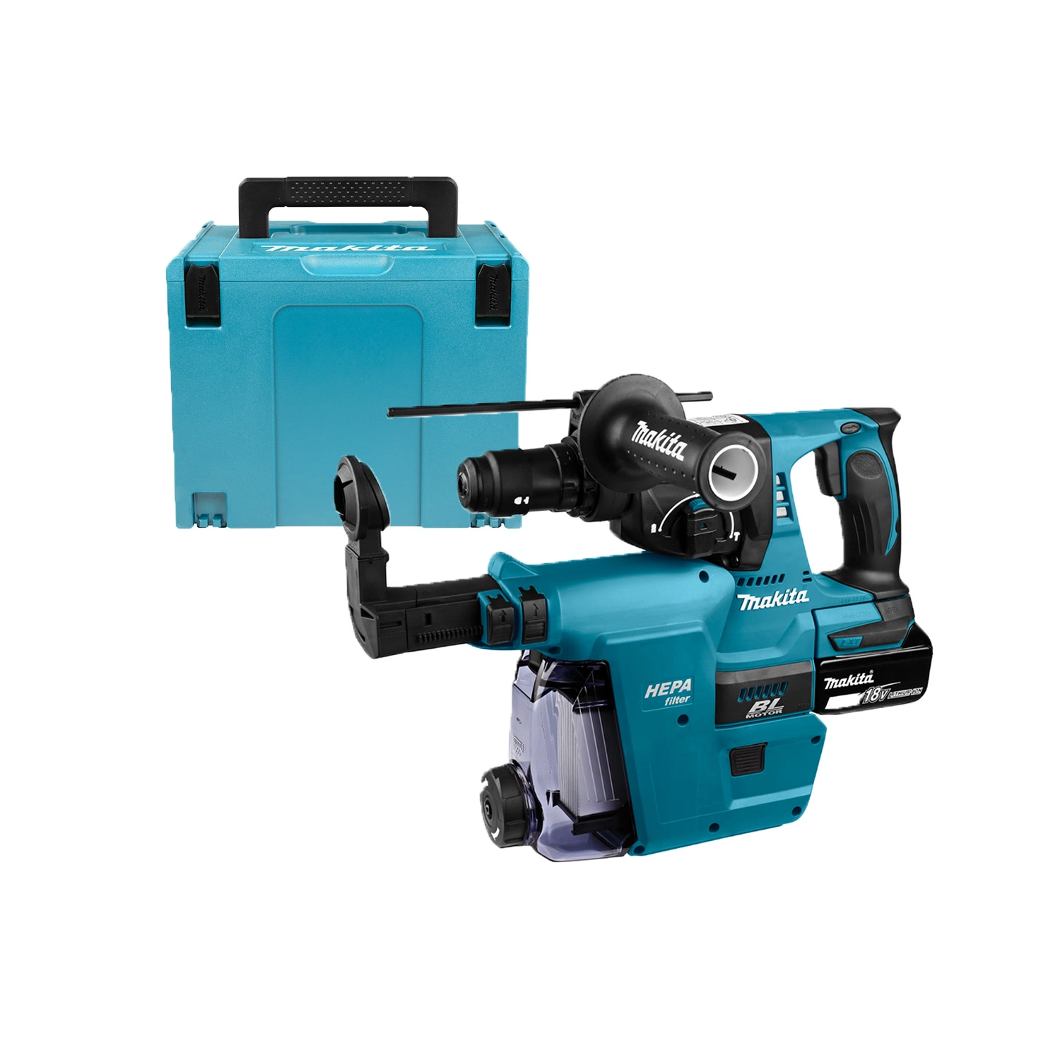 Makita DHR243T3JW 18V Li-Ion Accu SDS-plus combihamer incl. snelspanboorkop en stofafzuiging set (3x 5.0Ah accu) in Mbox - 2J - koolborstelloos-image