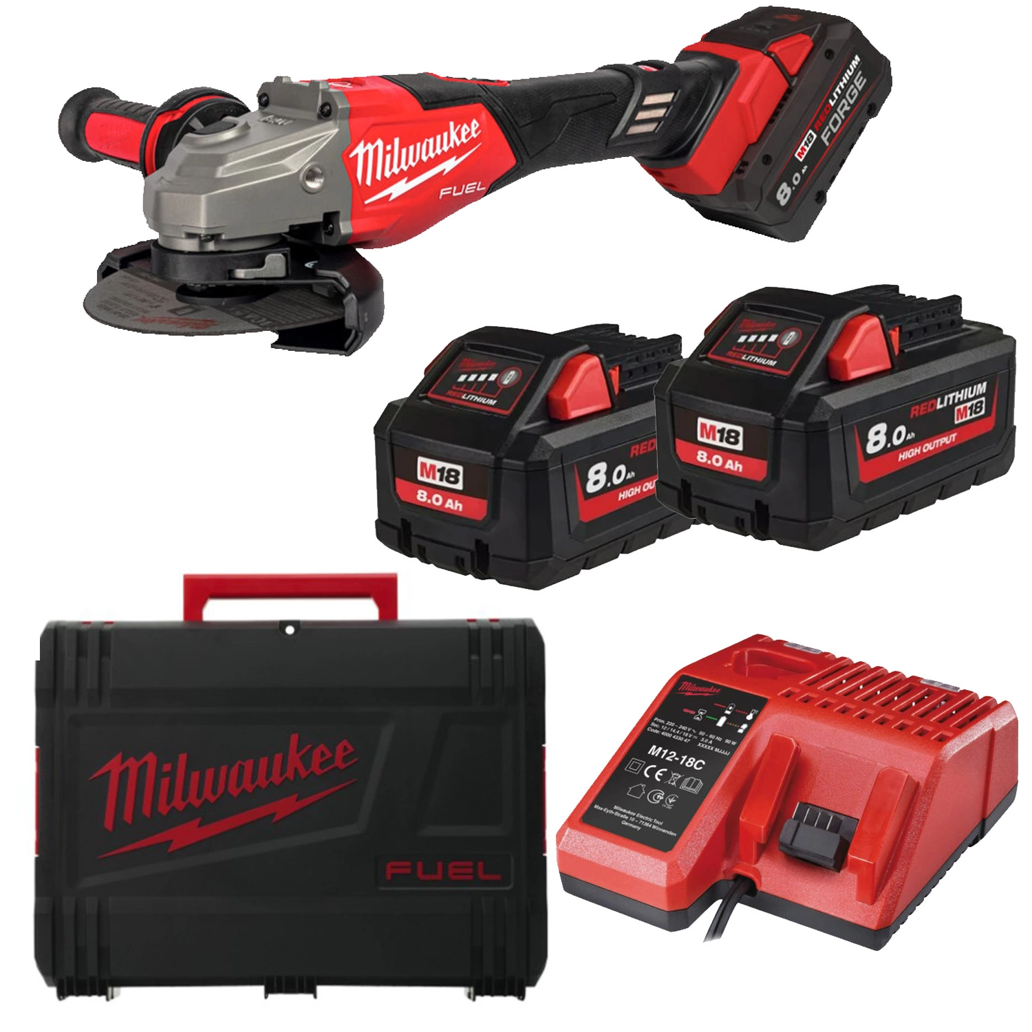 Milwaukee M18 FHSAG125XB2-802X 18V Li-ion meuleuse d'angle sans fil (2x 8.0Ah battery) set in HD Box - 125mm - Slide switch-image