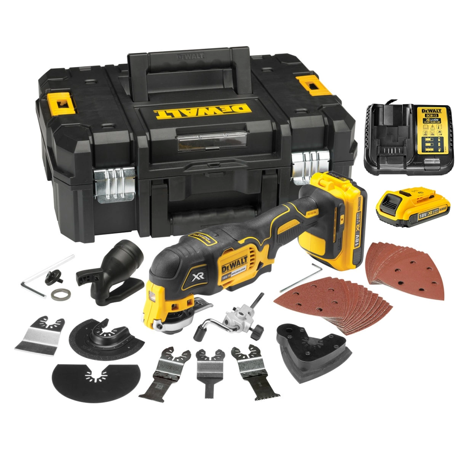 DeWalt DCS355M2 - Multi-cutter sans fil 18V XR (2x batterie 4.0Ah) dans TSTAK + Accessoire 35 pièces - Moteur sans charbon-image