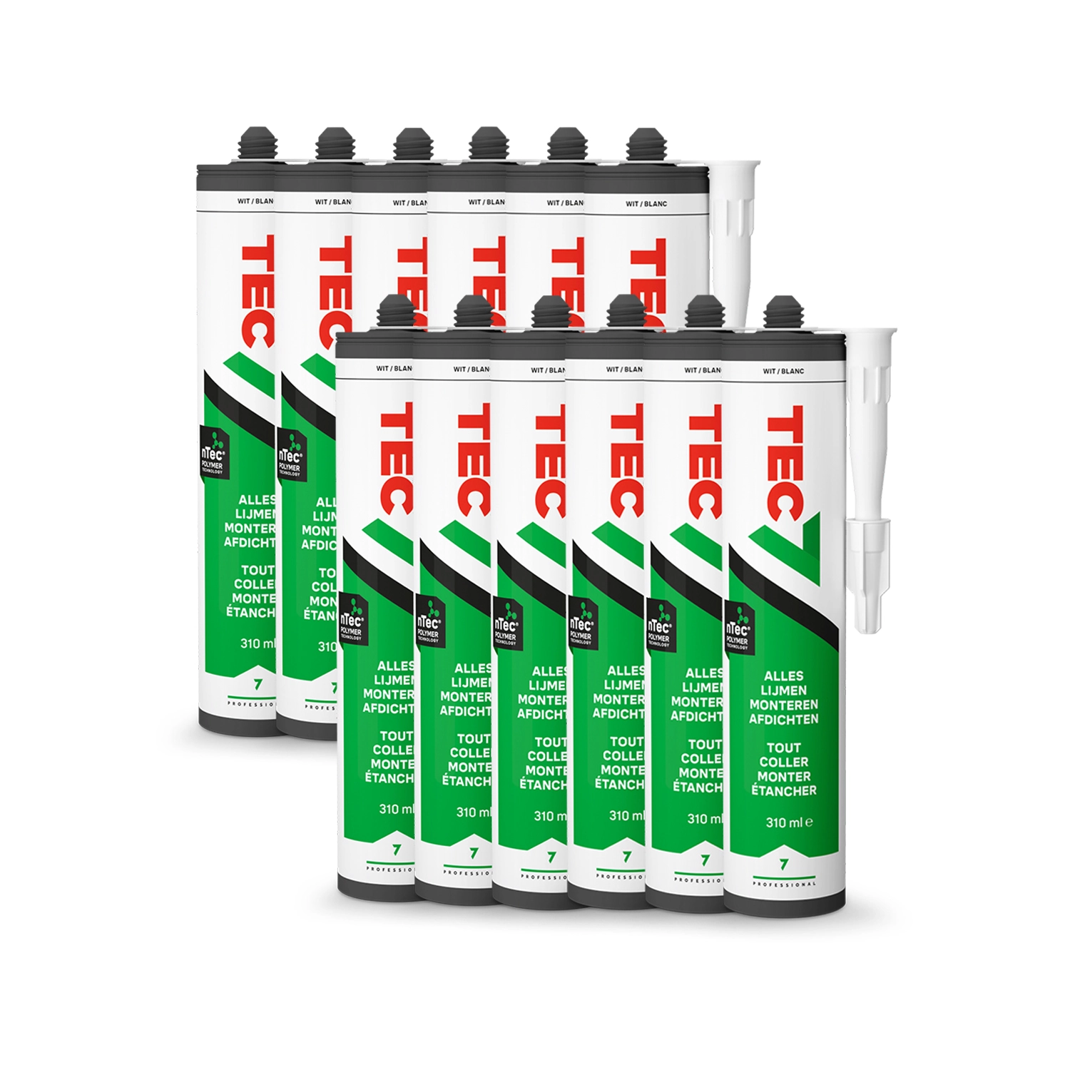 TEC7 Mastic de montage - Blanc - Cartouche - 310 ml (10 cartouches + 2 offertes)