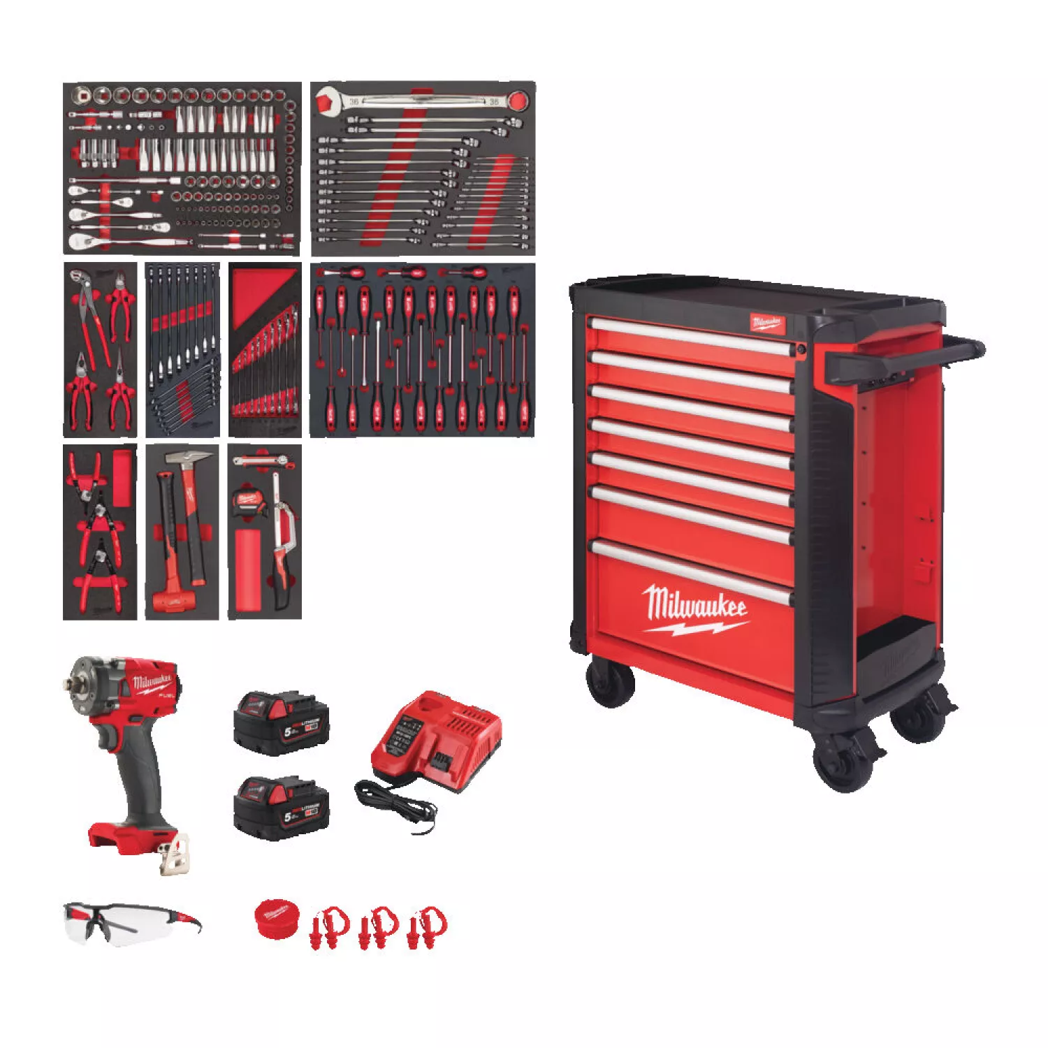 Milwaukee 4932493817 TOOLGUARD™ Chariot à outils en acier rempli - 245 pièces - 7 tiroirs - 30" / 78 cm-image