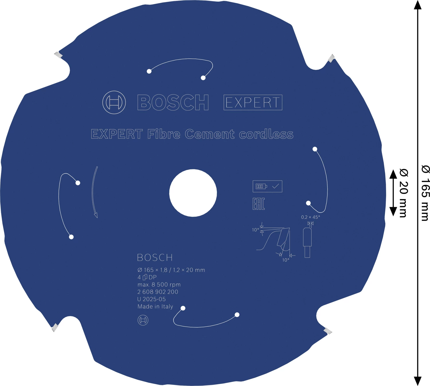 Bosch 2608902200 EXPERT cirkelzaagblad - 165 x 20 x 4T - vezelcementplaten-image