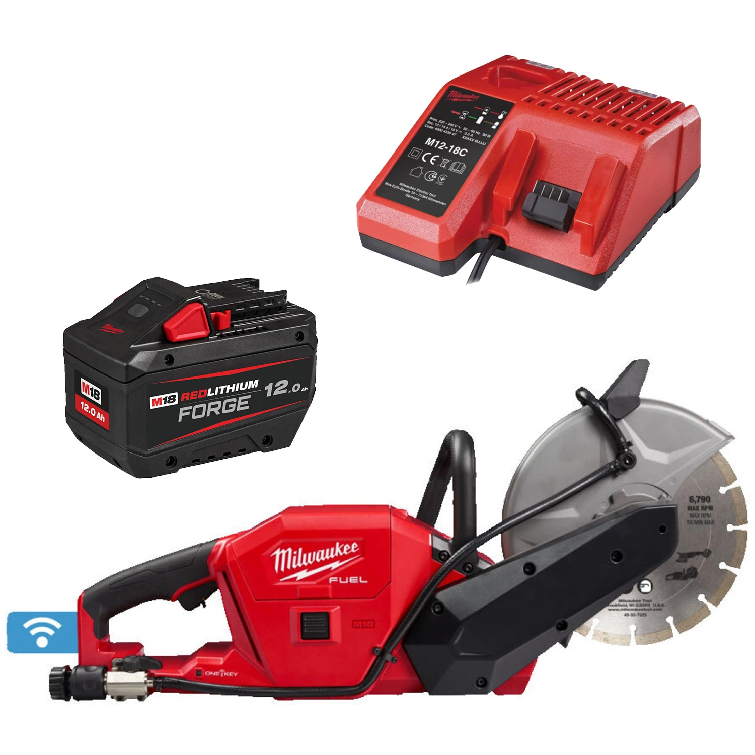 Milwaukee M18 FCOS230-121 Kit de tronçonneuse sans fil 18 V Li-ion (1 batterie 12,0 Ah) - 230 mm-image