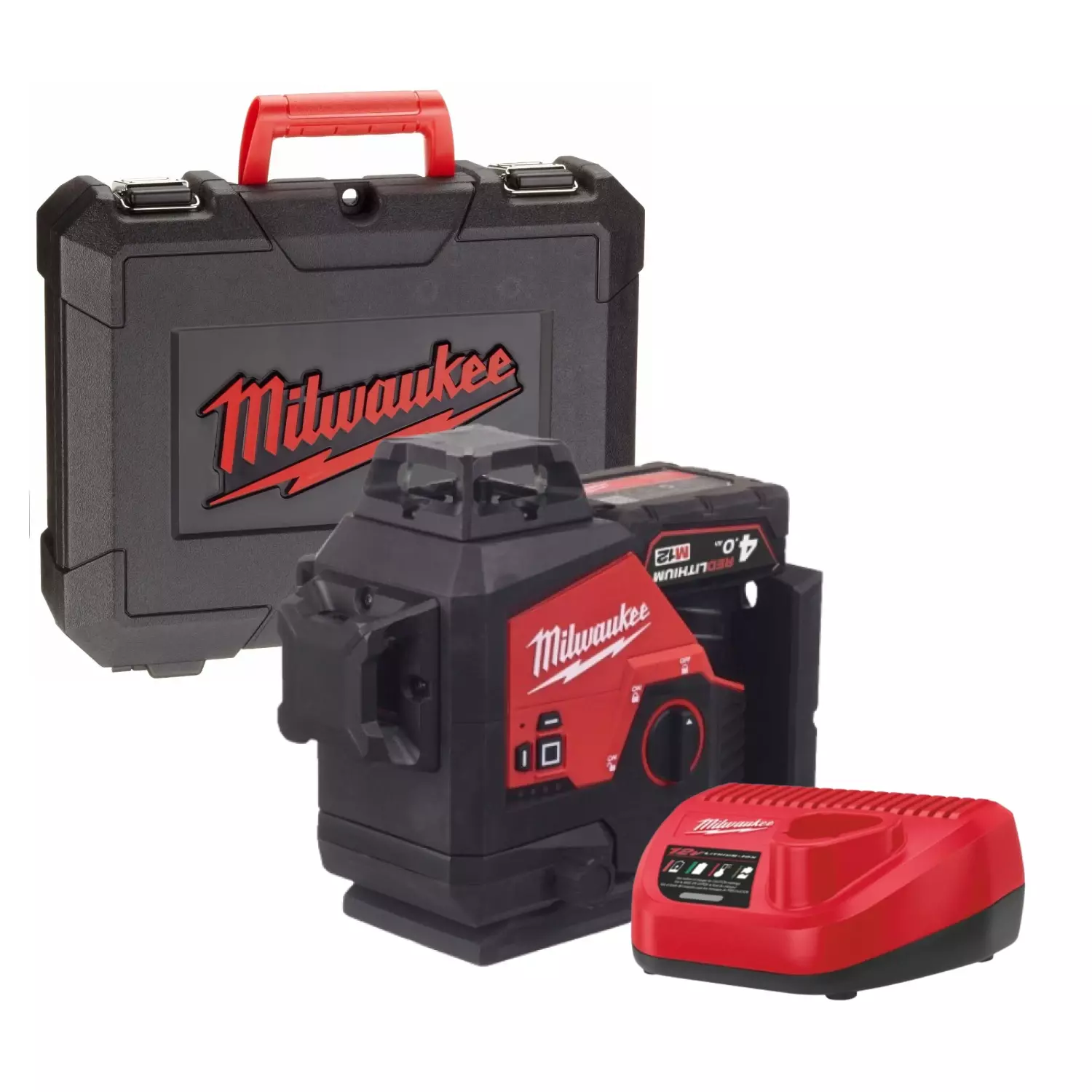 Milwaukee M12 3PL-401C 12V Li-Ion accu kruislijnlaser set (1x 4,0Ah) in koffer - 3 lijnen - Groen - 38m-image