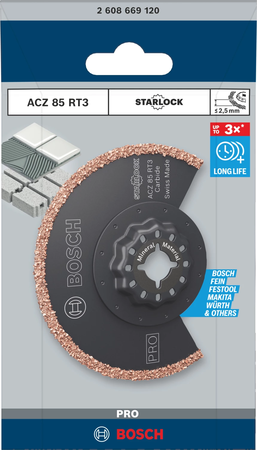 Bosch ACZ 85 RT3 PRO lame de scie segmentée pour outils multifonctions pour mortier de scellement et béton cellulaire (1 pièce)