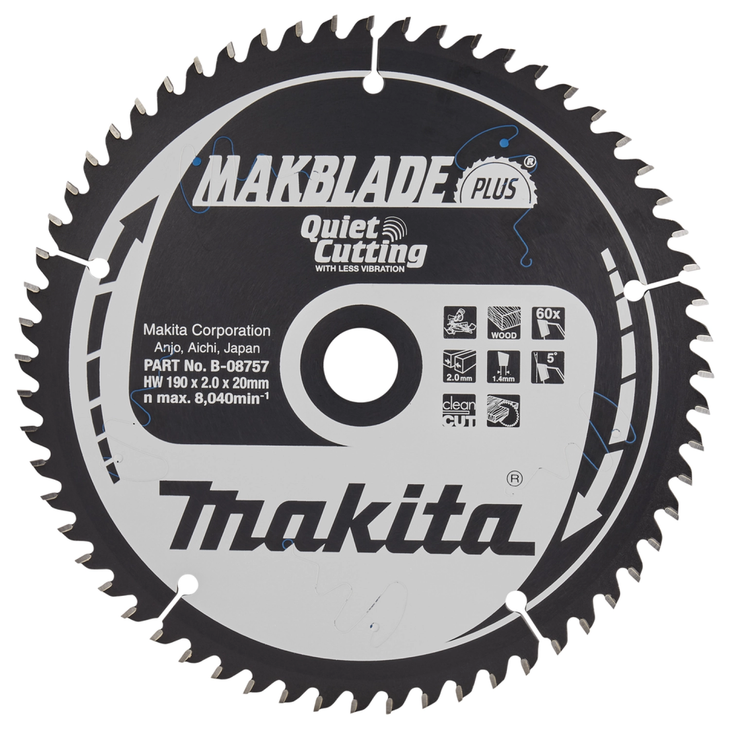 Makita B-08757 Cirkelzaagblad Hout - 190x20x2,0mm 60T-image