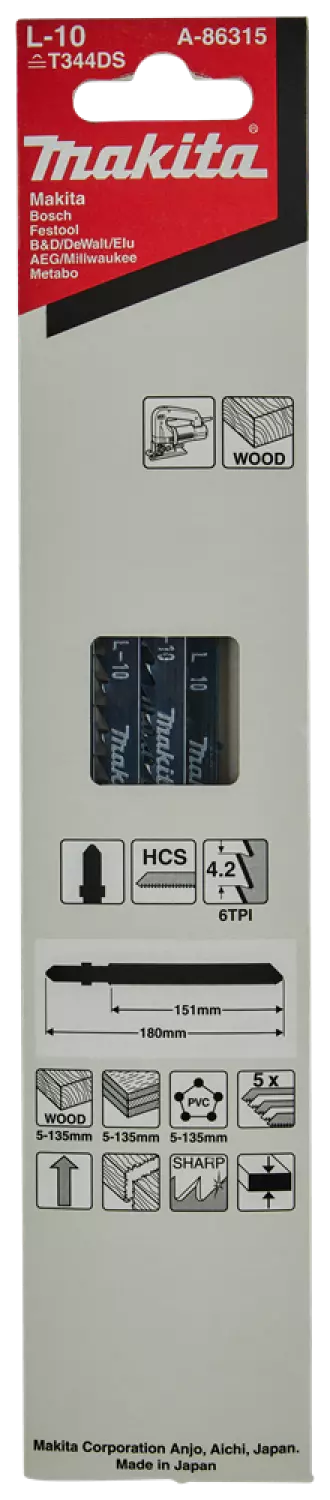 Makita A-86315 HCS Lame de scie sauteuse - 151 mm - Bois/Plastiques (5pcs)-image