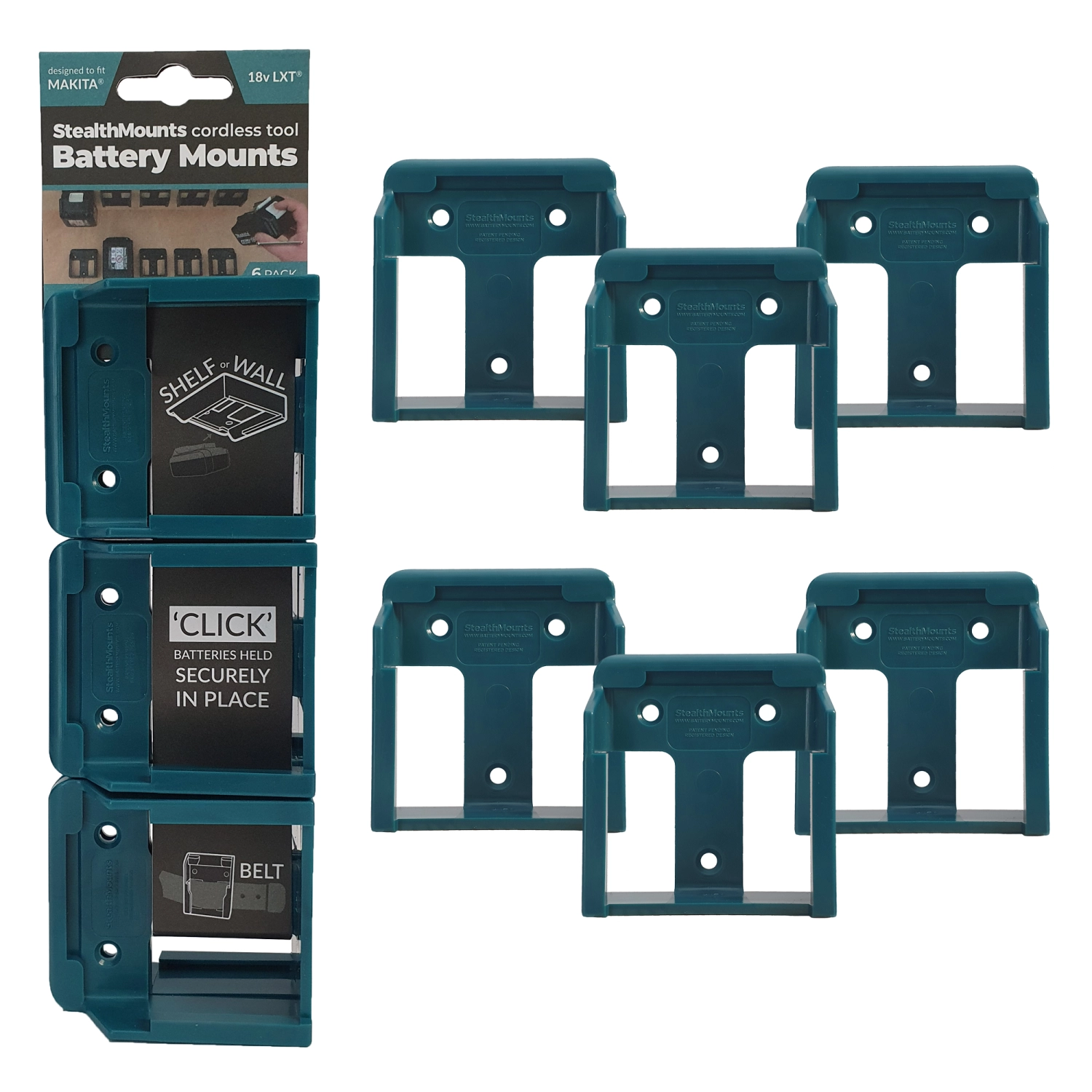 StealthMounts BM-MK18-BLU-6 - Support batterie (6pcs) pour Makita LXT 18V - bleu-image