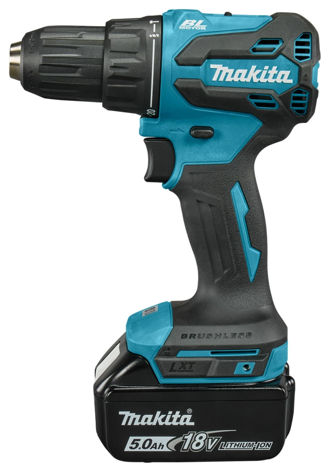 Makita DHP490RTJ 18 V Li-ion kit perceuse-visseuse à percussion sans fil (2 batteries 5,0 Ah) dans Mbox --image