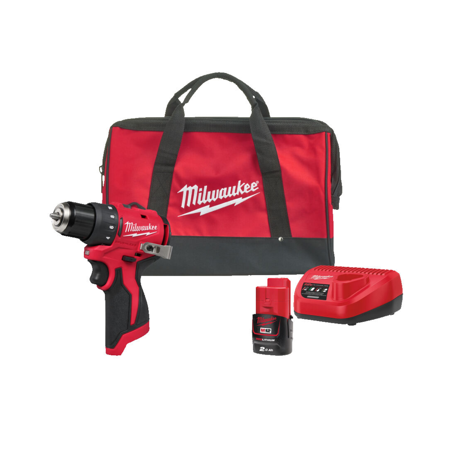Milwaukee M12 BLDDRC-201B Perceuse-visseuse sans fil Li-ion 12V (1x batterie 2.0Ah) dans un sac-image