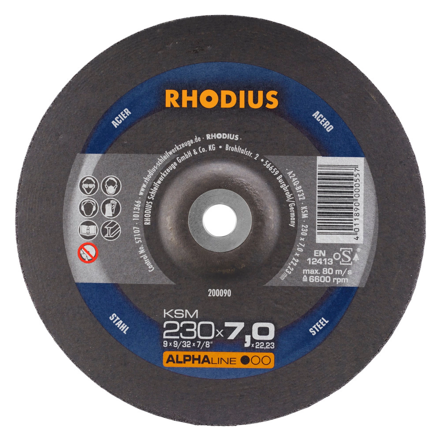 Rhodius 200090 KSM ALPHALINE l Disque de ponçage 230 x 22,23 x 7mm (10 pièces)-image