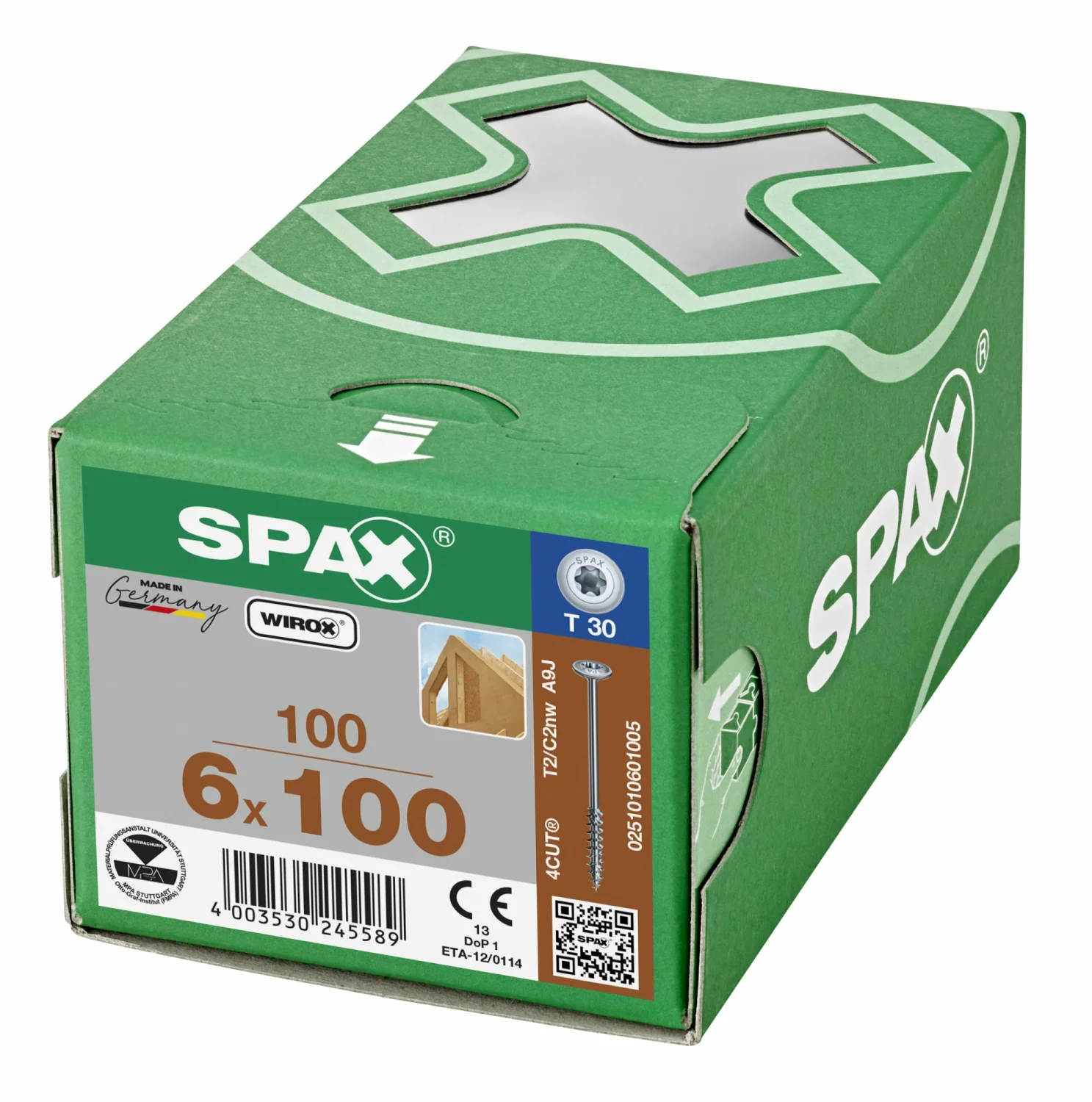 SPAX 251010601005 Hi-Force schroef, Discuskop, 6 x 100, Deeldraad, T-STAR plus TX30 - WIROX - 100 stuks-image