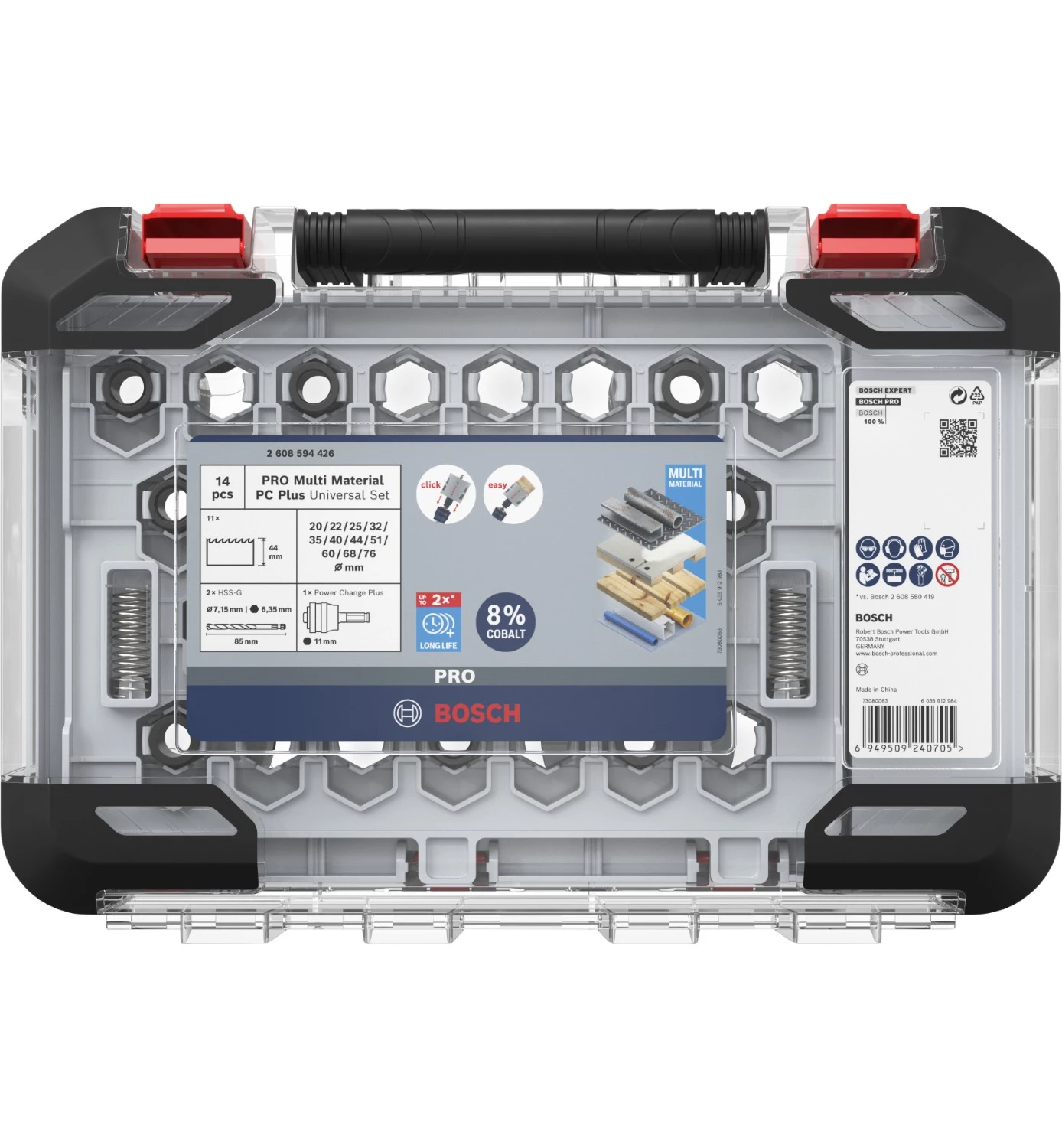 Bosch 061599767A PRO Jeu de 14 forets trépans Powerchange - Bois et métal - 20, 22, 25, 32, 35, 40, 44, 51, 60, 68, 76 mm-image