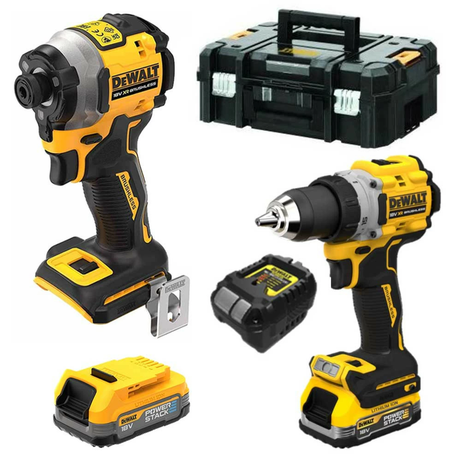 DeWALT DCK2050E2T-QW 18V Li-ion XR GR3 accu klopboor-/schroefmachine (DCD805E2T-GB) & accu slagschroevendraaier (DCF850E2T-GB) combiset (2x POWERSTACK 1.7Ah) in TSTAK-image