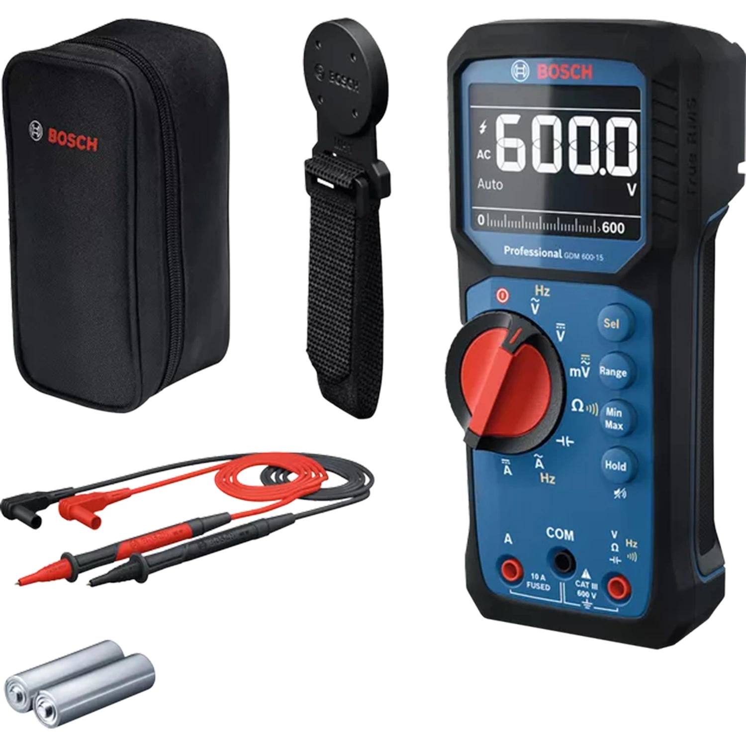 Bosch GDM 600-15 Digitale multimeter True RMS in etui + MH 1 houder - AC/DC 600 V & 10 A - CAT III 600 V-image