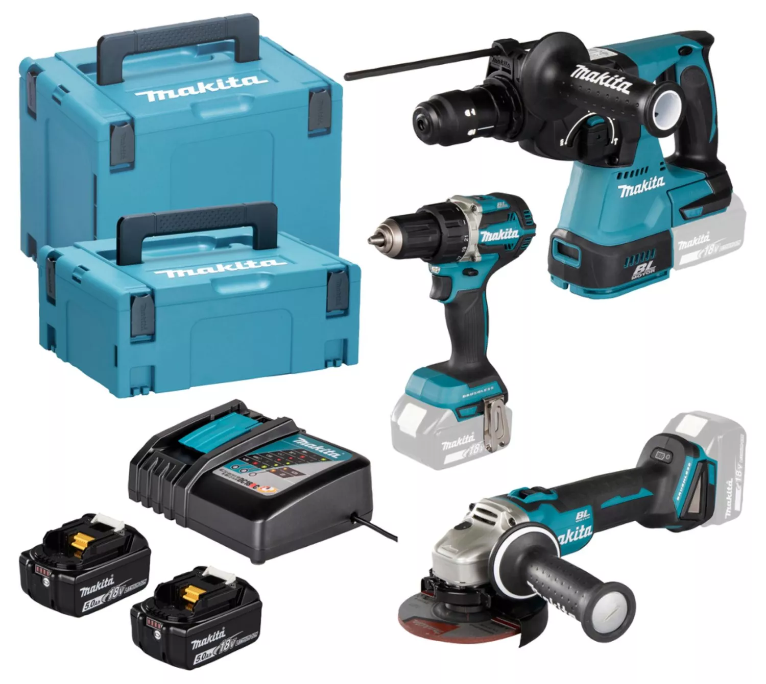 Makita DLX3195JX1 18V Li-ion accu 3-Delige accu combiset (2x 5.0Ah) in Mbox-image