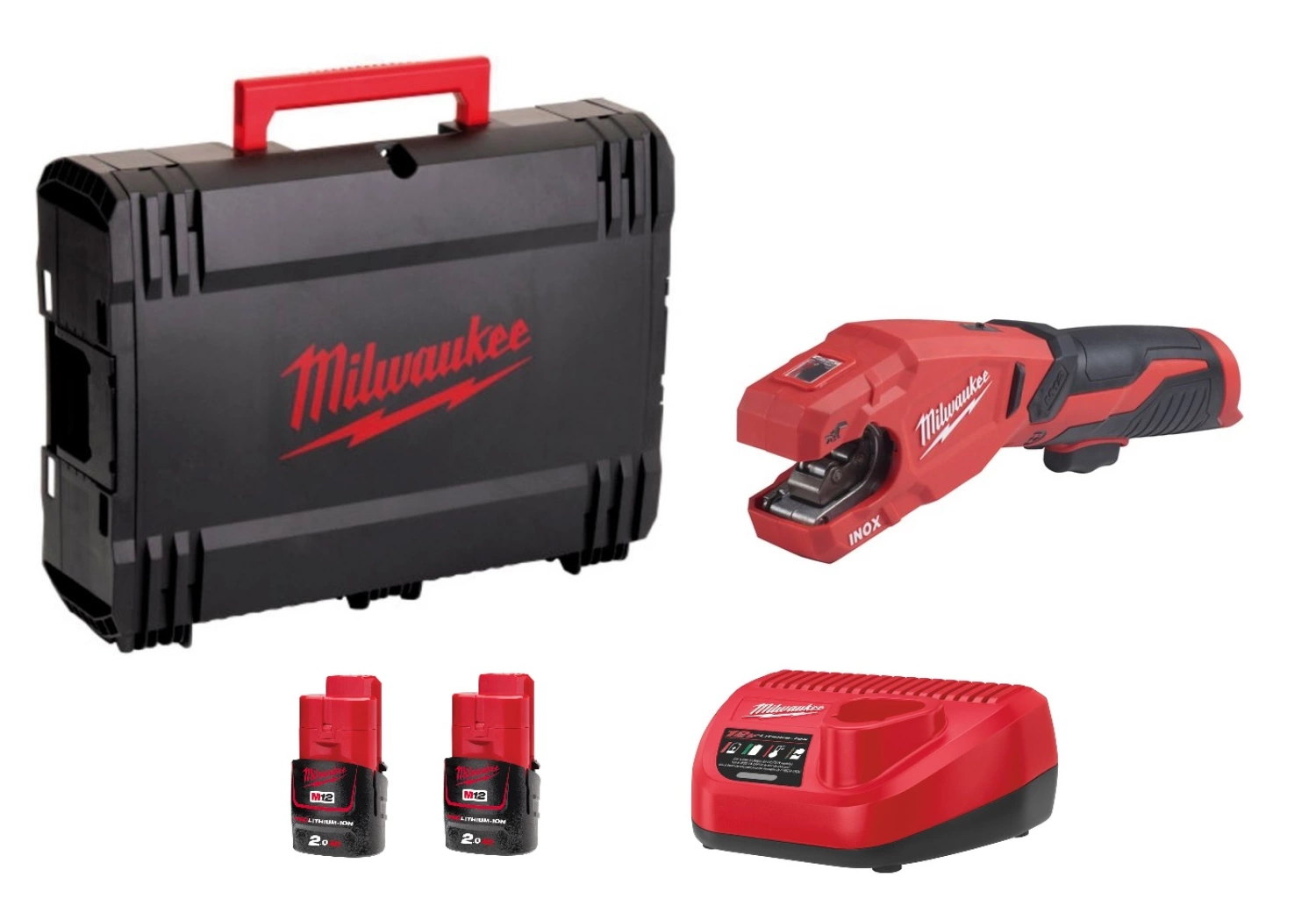Milwaukee M12 PCSS-202C Kit coupe-tube sans fil 12 V Li-ion (2 batteries 2,0 Ah) dans un coffret - RAPTOR™ - acier inoxydable-image