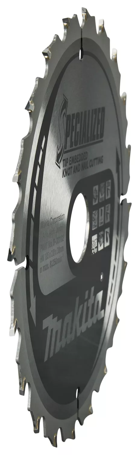 Makita B-33102 Lame de scie circulaire pour bois (nœuds/clous) - 185 x 30 x 2,0 mm 20D