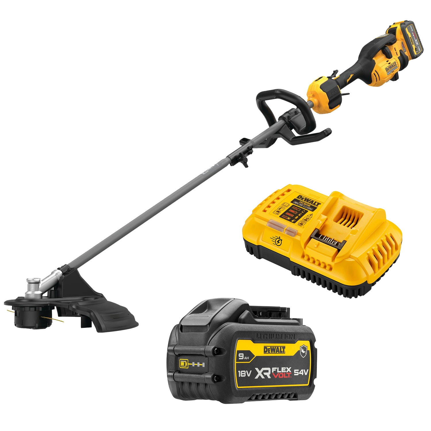 DeWALT DCMAS5713X1 54V XR FLEXVOLT Système Combiné sans fil avec Set de Tête de Débroussailleuse à Arbre Fendu (1x Batterie 9.0Ah) - Sans Balais - 38mm-image