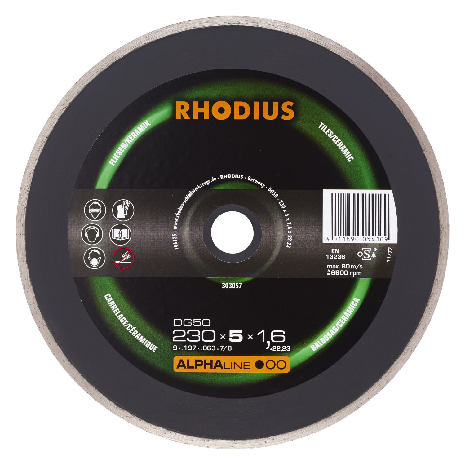 Rhodius 303057 Alphaline I DG50 Diamantdoorslijpschijf - 230 x 22,23 x 5mm - Tegels/Keramiek-image