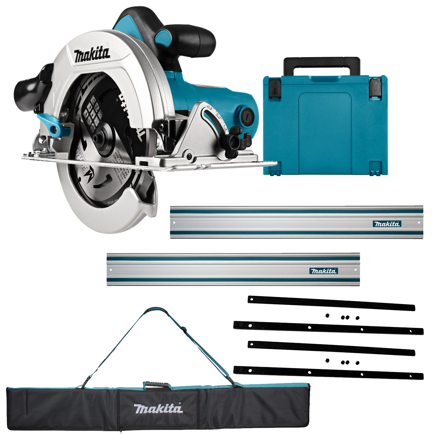 Makita HS7601J Scie circulaire en Mbox - 1200W - 190mm incl. rail de guidage (2pcs) en mallette-image