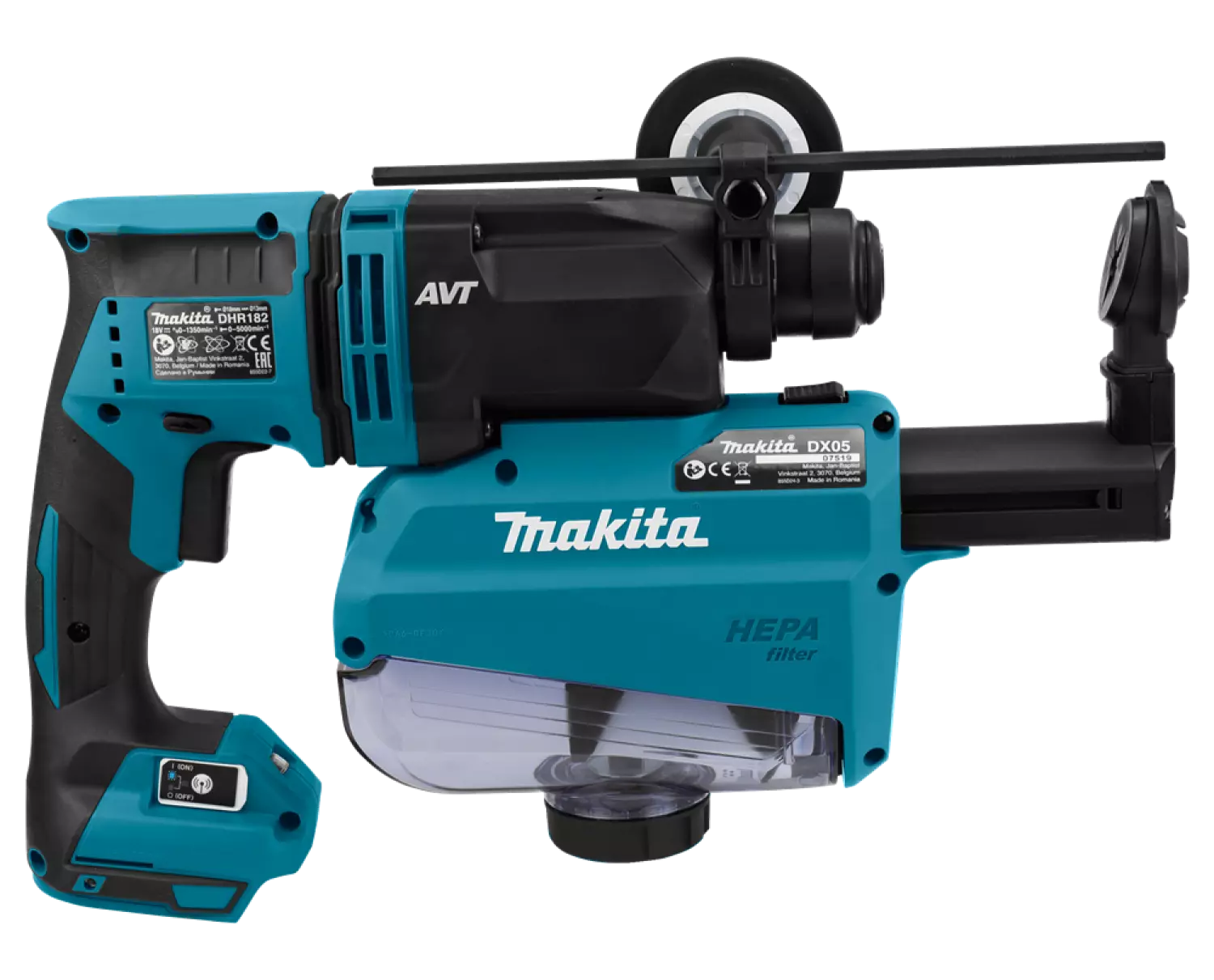 Makita DHR182ZWJU - Perforateur burineur sans-fil - 18V Li-ion - SDS-plus - Machine seule - Système d'aspiration - MAKPAC - 1,7 J - Brushless-image
