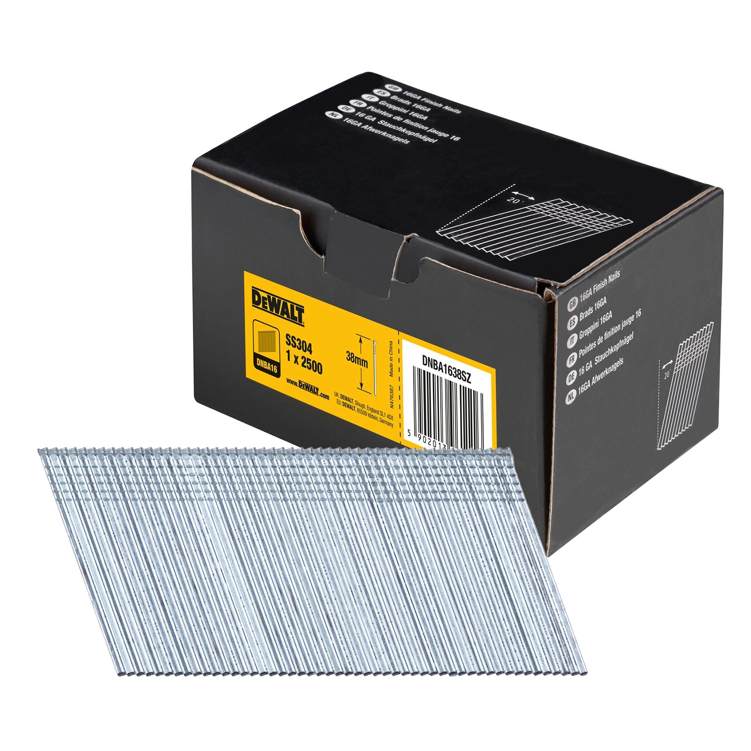 DeWALT DNBA1638SZ Clous galvanisé à 20°- 16 Gauge - 1.6x38mm (2500pcs)-image