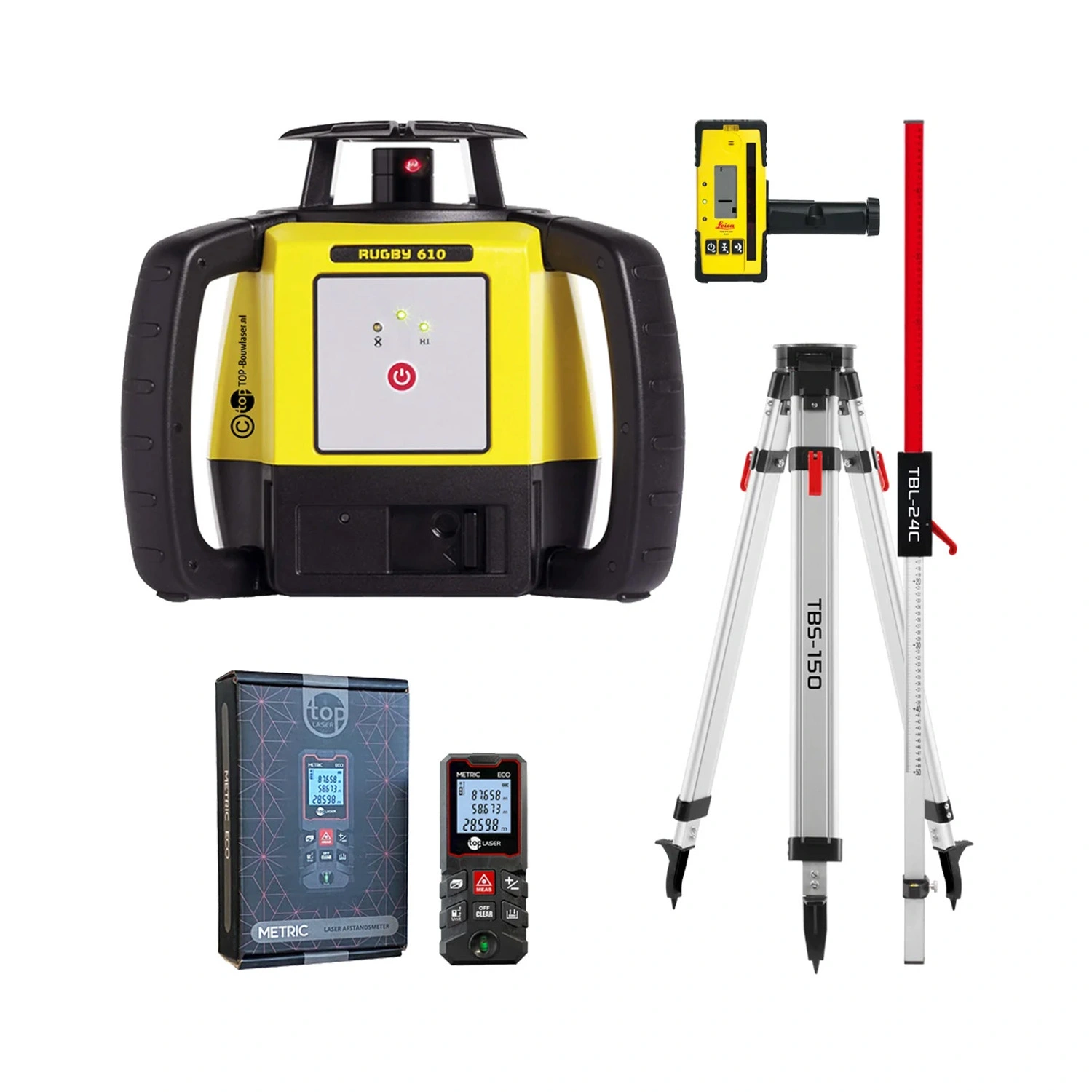 Leica Rugby 610 Roterende Laser incl. Ontvanger in Koffer - Rood - 800m - IP67