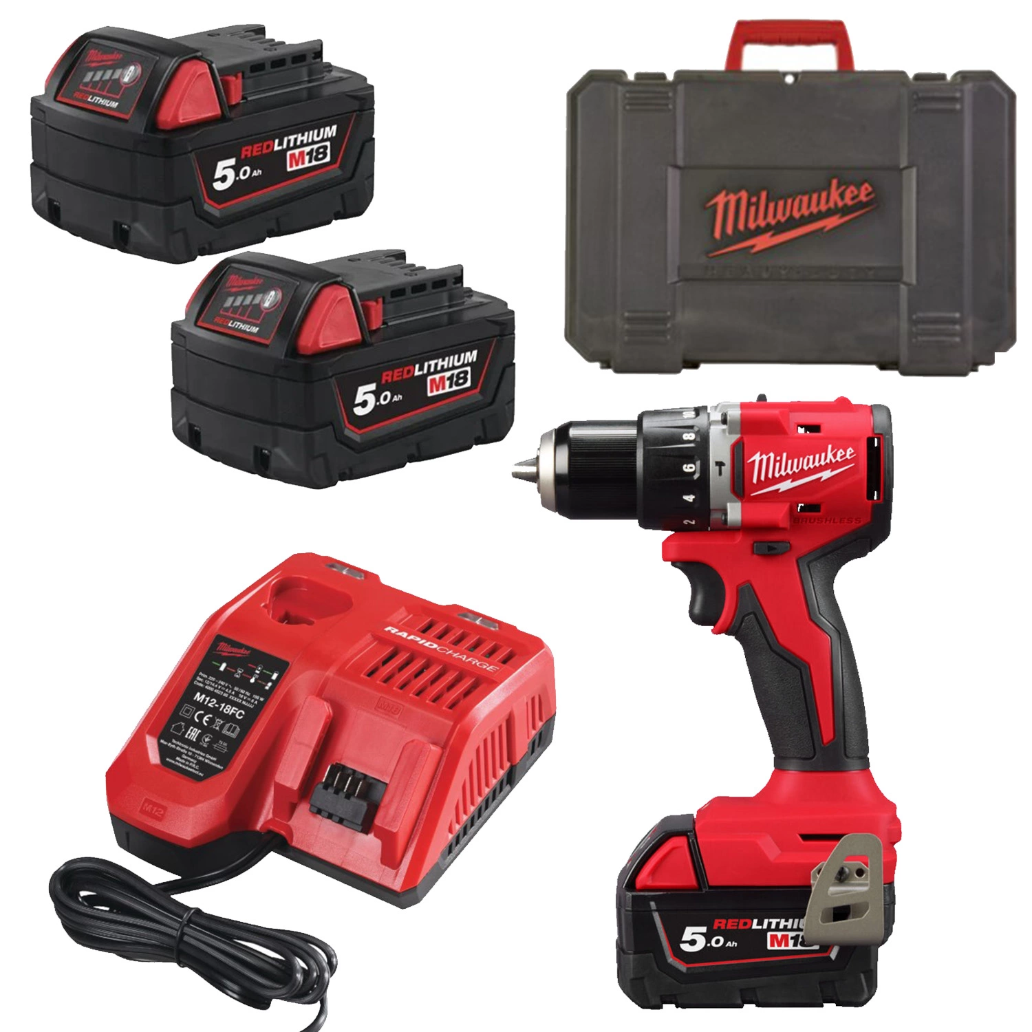 Milwaukee M18 BLPDRC-502C 18V Li-Ion accu klopboor- /schroefmachine set (2x 5.0Ah accu) in koffer-image