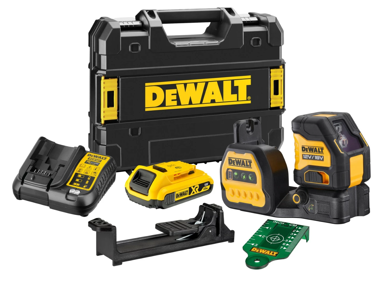 DeWALT DCE088D1G18 12V / 18V Li-ion XR Accu Zelfnivellerende kruislijnlaser set (1x 2.0Ah) in TSTAK koffer - groen-image